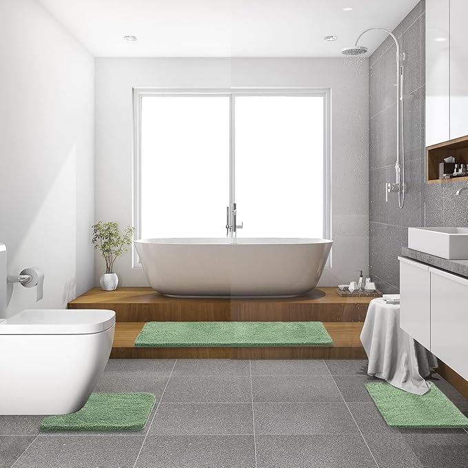 MIULEE Sage Green Absorbent Bath Rugs, Soft Large Bathroom Mats Non-Slip and Quick-Drying for Bathroom Floor Bathtub Showers, Machine Washable Carpet (24 x 36 Inches)