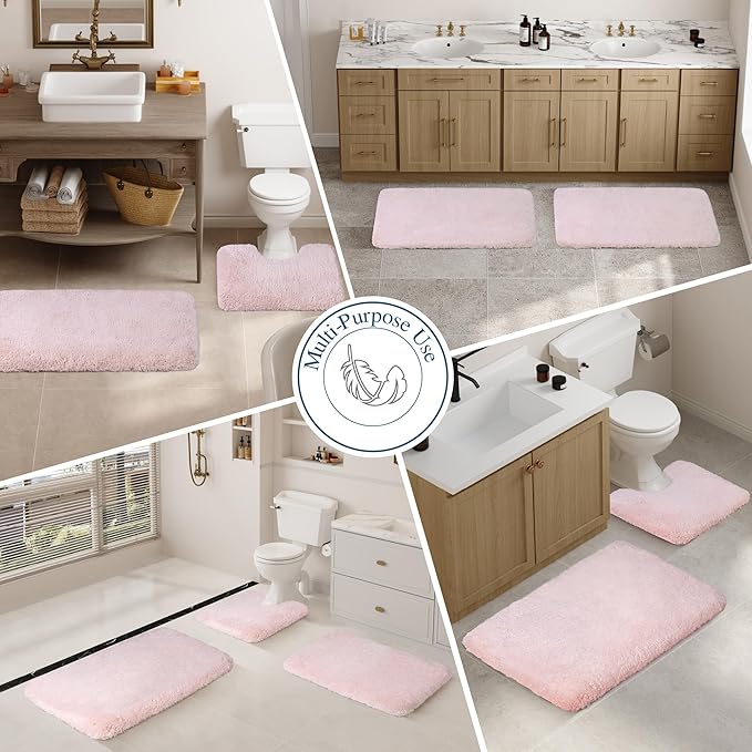 Walensee Bath Mat (20 x 32, Blush) Water Absorbent Soft Microfiber Shaggy Non Slip Rug - Machine Washable Thick Plush Shower Rug