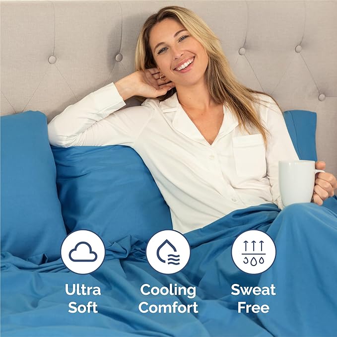 Cal King 6 Piece Sheet Set - Cooling and Breathable Bed Sheets - Hotel Luxury Bed Sheets for Women, Men, Kids and Teens - Deep Pockets - Easy Fit - Soft and Wrinkle Free - Cal King Denim Blue Sheets