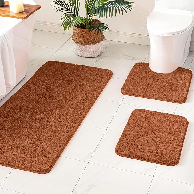 MIULEE Burnt Orange Extra Thick Non Slip Bathroom Rug Shaggy Soft Bath Mat Plush Microfiber Absorbent Water for Shower Tub Machine Washable (24x48 Inches)