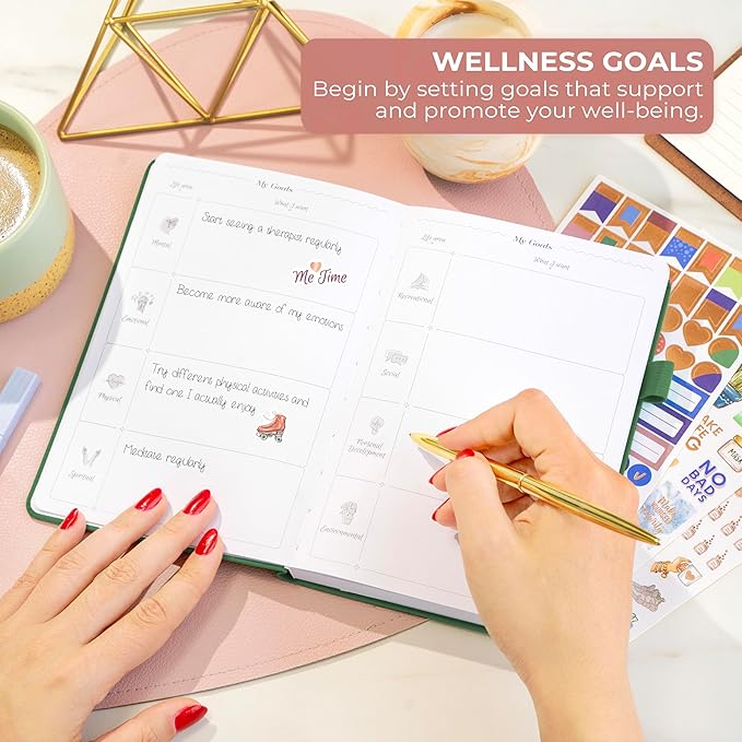 GoGirl Self-care Journal – Daily Mental Health Notebook with Mood & Wellness Trackers – Personal Development, Meditation & Reflection Journal for Women – Hardcover, Lasts 3 Months (Forest Green)