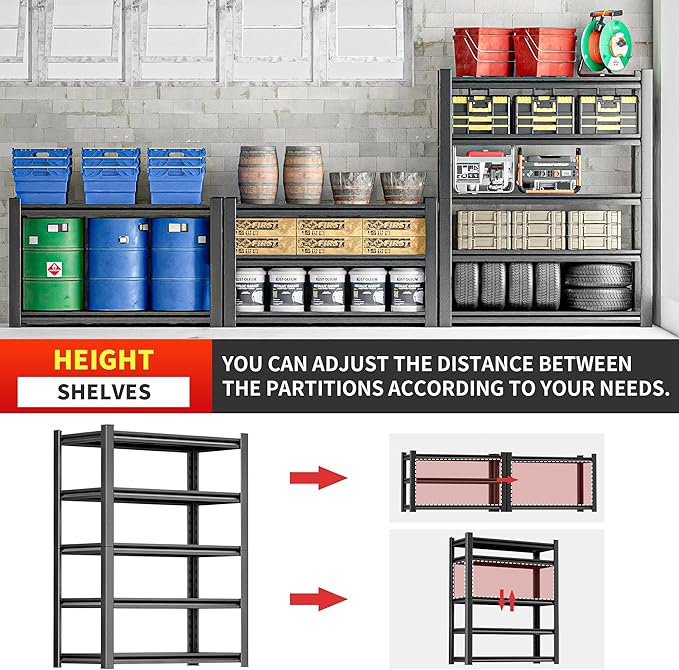 Heavy Duty Shelving – Metal 5 Shelf Storage Unit for Garage Storage, Shelf Organizer for Tools, Equipment, and Household Items, Sturdy Storage Shelves for Any Space 24" D x48 W x72 H（3 pcs）