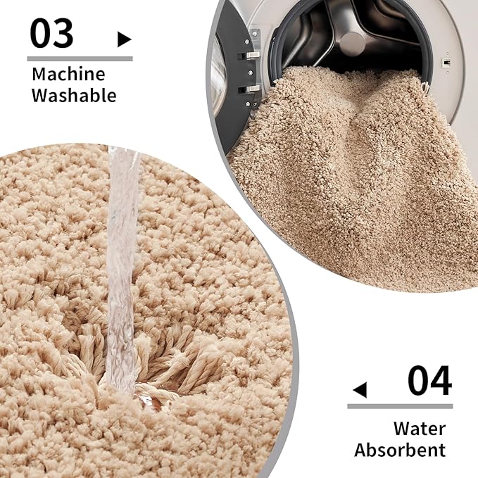 Small Bathroom Rug 17x24 Non Slip Beige Fluffy Bath Mat for Bathroom Floor Washable Plush Luxury Bath Rug for Tub Soft Shaggy Absorbent Shower Mat