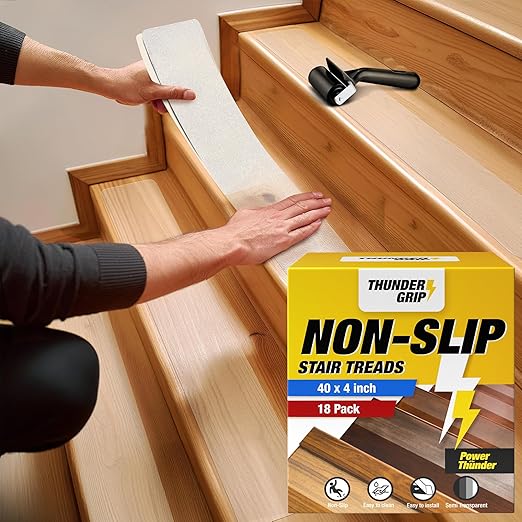 40"x4" Clear Non-Slip Stair Treads for Wooden Steps (18-Pack) - Self Adhesive Strips - Transparent Indoor