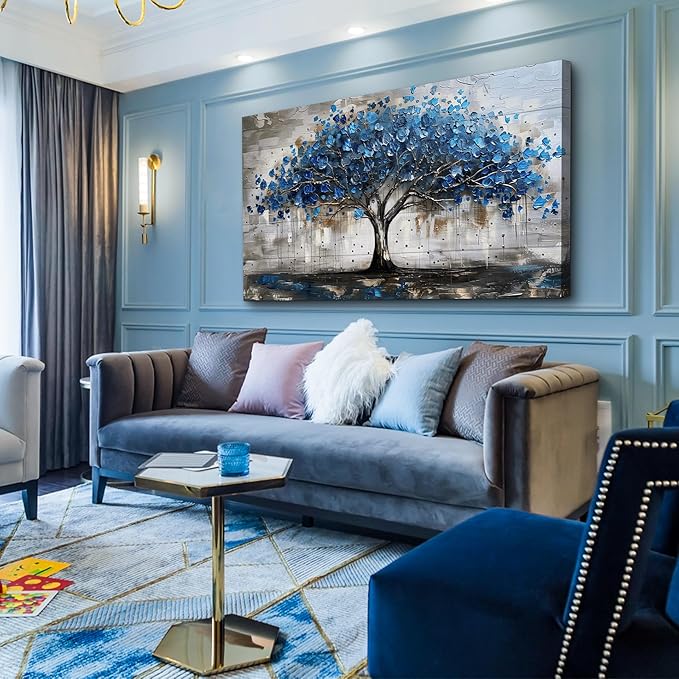 Lapremoly Framed Wall Art For Office Wall Decor For Living Room Bedroom Decor Tree Panoramic Landscape Wall Paintings Canvas Prints Textured Abstract Pictures Artwork Modern Home Decoration 30"X60"