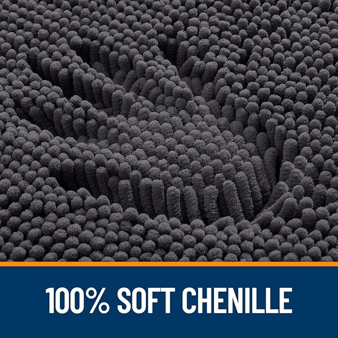 OLANLY Bathroom Rugs Sets 2 Piece, Soft Absorbent Chenille Bath Mats and U-Shaped Contour Toilet Mat Area Rug Set, Machine Washable Bath Carpet, Home Decor Accessories(24"x16"+24"x20", Dark Grey)