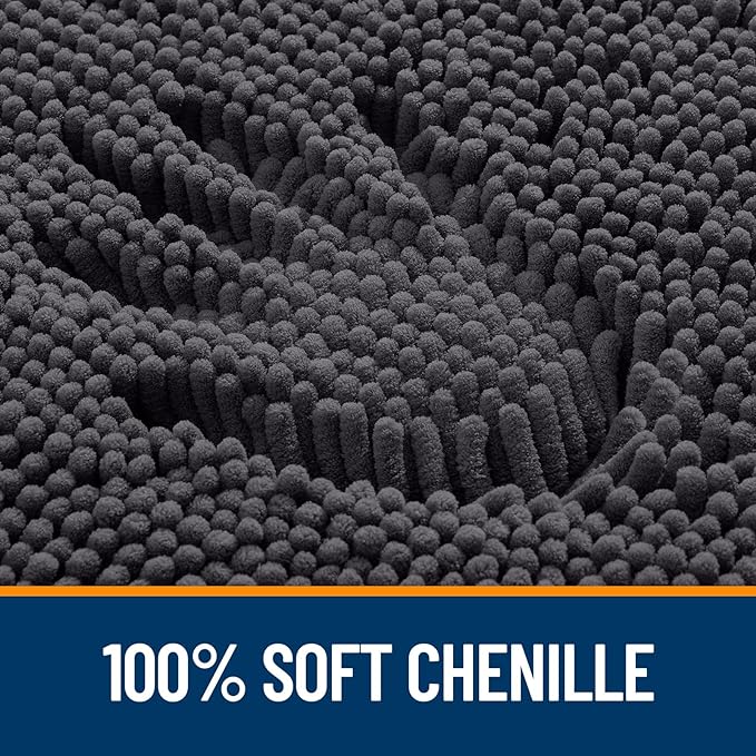 OLANLY Bathroom Rugs Sets 3 Piece, Soft Absorbent Chenille Bath Mats and U-Shaped Contour Toilet Rug, Quick Dry, Home Decor Accessories, Bath Mat Set for Bathroom (47"x20"+24"x16"+24"x20", Dark Grey)