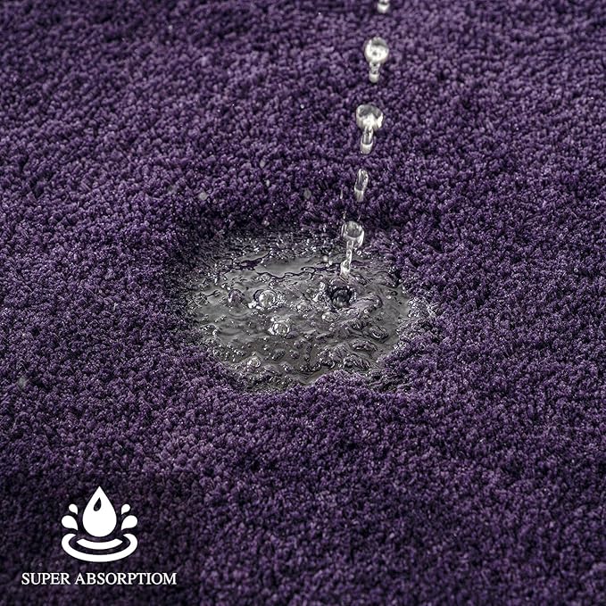 MIULEE Toilet Rug U Shaped for Bathroom - Soft and Absorbent Microfiber Contour Bath Rugs for Toilet, Non Slip Rubber Backside for Extra Safety, Machine Washable - Dark Purple, 20''x20''