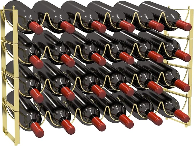 TONLEA 4 Tier Wine Rack, 3-in-1 24 Bottles Wine Storage, Wine Bottle Rack Stackable, Wine Storage Rack for Cabinet Pantry(Gold, Version 3.0)
