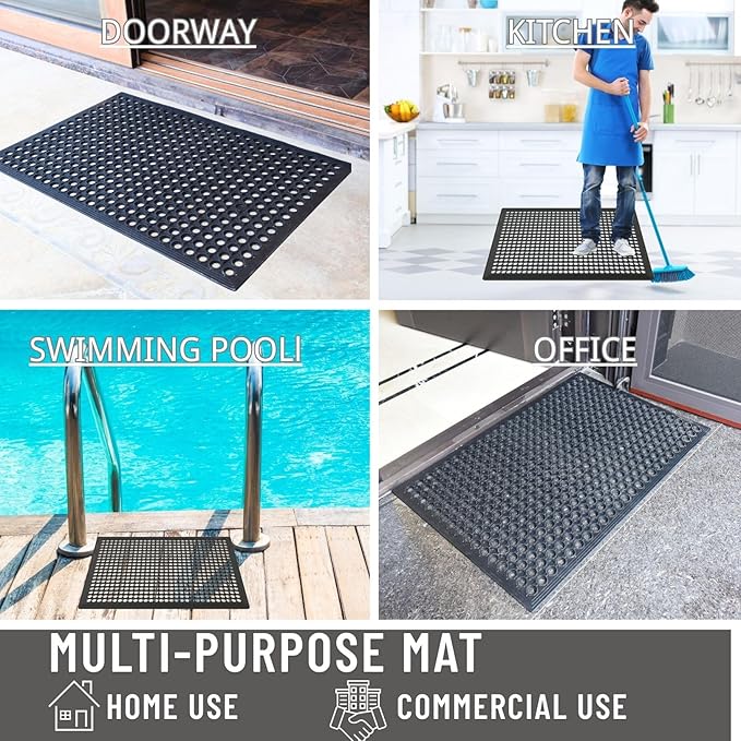 BESEA 4Pack Rubber Floor Mats 24 x 36 Inch – Heavy Duty Outdoor Door Mats with Non-Slip Mesh Design, Weatherproof Garage Floor Mat, Kitchen Floor Mat for Wet or Slippery Areas