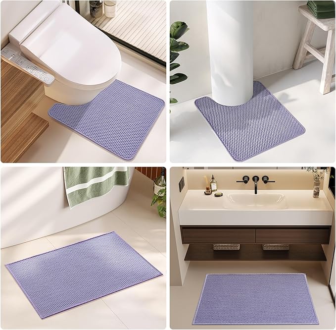 Toilet Rug, Thin Toilet Rugs U Shaped Washable Non Slip Absorbent Quick Dry Low Pile Toilet Mat, Lavender 20"x24" U Shape