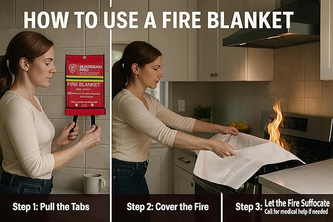 Emergency Fire Blanket for Home and Kitchen - 47"x47" - Must Have Fire Protection - Fire Suppression Fiberglass Fire Blankets for House Camping Car Office Emergency Survival Safety (2 Pack)