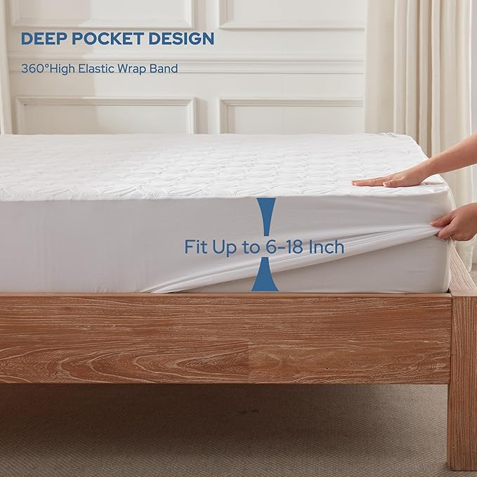 BEDLORE 2 Pack Waterproof Mattress Protector, Queen Size Mattress Pad with Deep Pocket 6"-18" Depth, Soft Breathable Bed Mattress Cover for Bedroom, College Dorm (White)