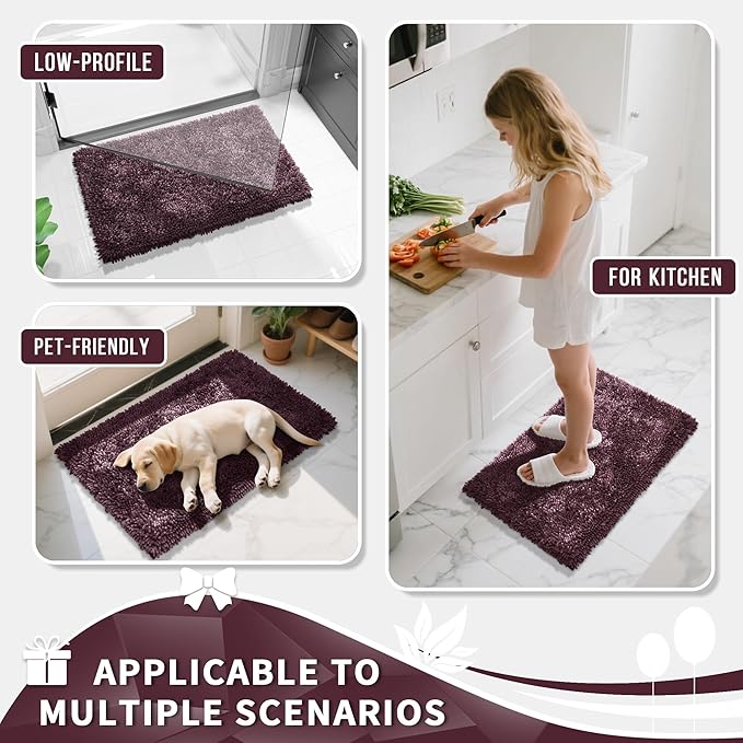 Yimobra Bathroom Rug Set 2 Piece, Luxury Shaggy Bath Mat Set with Non Slip Backing, Ultra Soft & Absorbent Mats for Bathroom Floor, Machine Washable, 44"x24"+24"x17", Dark Purple