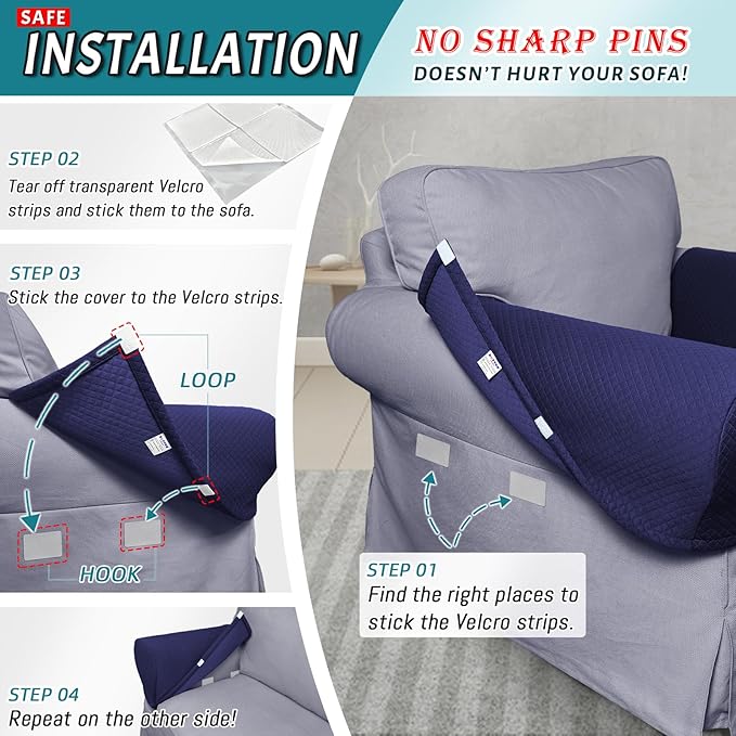 Roytub Stretch Couch Arm Covers, Breathable Armrest Cover for Sofas and Chairs Armrest Cover Keep Home Clean, Scratch-Resistant Sofa Arm Covers Protect and Decorate Your Sofa(Large, Navy, 2PCS)