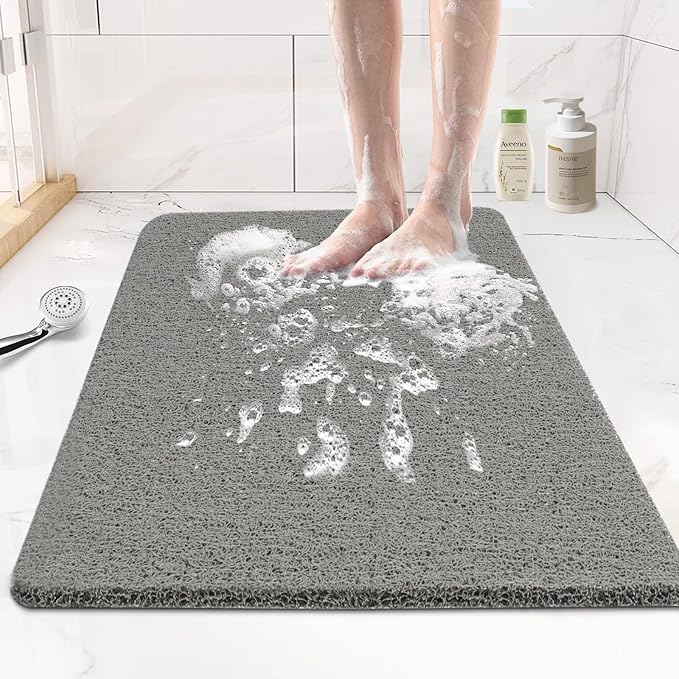 Joyhalo Shower Mat Bathtub Mat Non Slip, Bathmats Non Slip, Quick Drying Foot Scrubber Loofah Mats for Shower, Tub, Bathroom, Home, 30x17inch, Grey