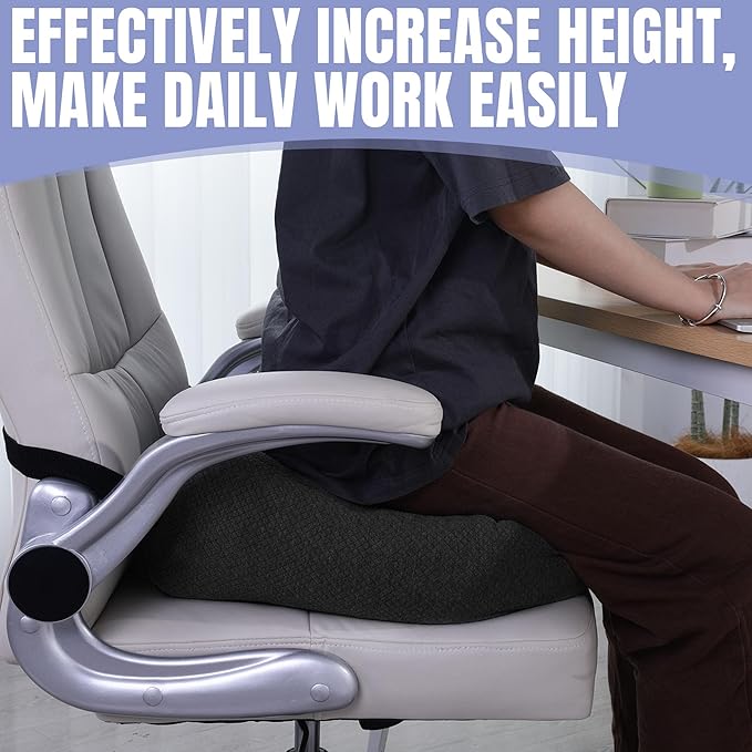 HOMBYS Extra Thick Chair Cushions for Office,6 in Breathable Adult Booster Seat for Car,Car Seat Cushion to Raise Seat Height,Shredded Memory Foam Desk Chair Cushion for Long Sitting,Black