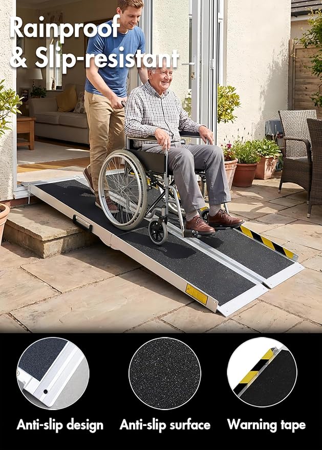 Protable Wheelchair ramp 6FT,Non-Slip Folding Aluminum Handicap Ramps,Threshold Ramps for Home,Holds up to 600lbs,Wheelchair ramp for Steps,Stairs,Doorways (6FT Useing Height 6-18inch)