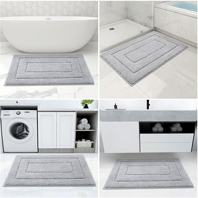 Buganda Bathroom Rugs, 59" x 20", Soft and Absorbent Microfiber Bath Rugs, Non-Slip Shaggy Shower Carpet, Machine Wash Dry Bath Mats for Bathroom Floor, Tub and Shower, Grey