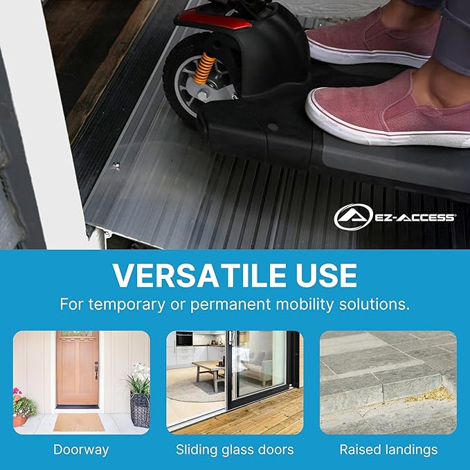 EZ-ACCESS - Threshold Ramps for Doorways - Portable Wheelchair Ramp for Home Steps, Aluminum Door Threshold Sliding Doors, Walker & Wheelchair Access - Adjustable Modular Transitions, 5" Rise