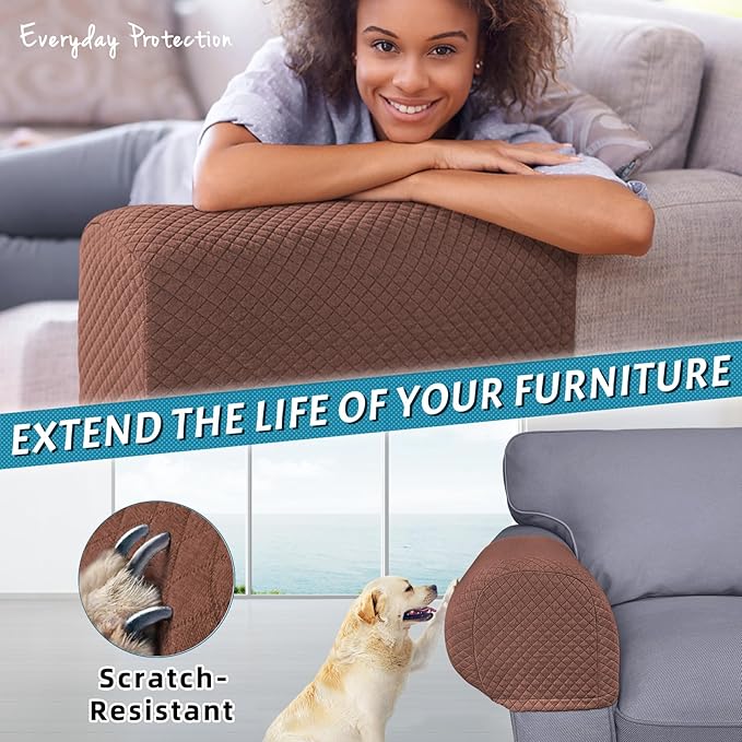 Roytub Couch Arm Covers, Sofa Arm Covers, Stretch Armrest Cover for Sofas, Armchair, Loveseat, Recliner, Sofa armrest Cover, Protect and Decorate Your Sofas, Arm Chair Covers Set of 2 (Medium, Brown)