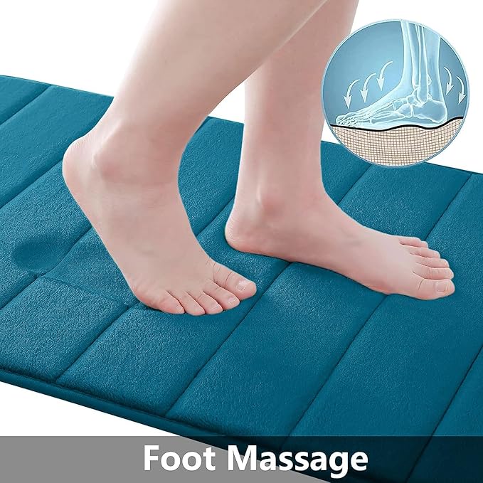 Buganda Memory Foam Bath Mat, 24" x 16", Ultra Soft and Non-Slip Bathroom Rugs, Water Absorbent and Machine Washable Bath Rug for Bathroom, Shower, and Tub, Peacock Blue
