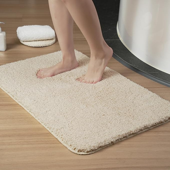 Luxury Quick Dry Non-Slip Bathroom Rugs【24'' x 36'' Beige】 Highly Absorbent Washable and Ultra Soft, Extra Thick Fluffy Bath Mats for Shower/Kitchen/Bathtub Floor