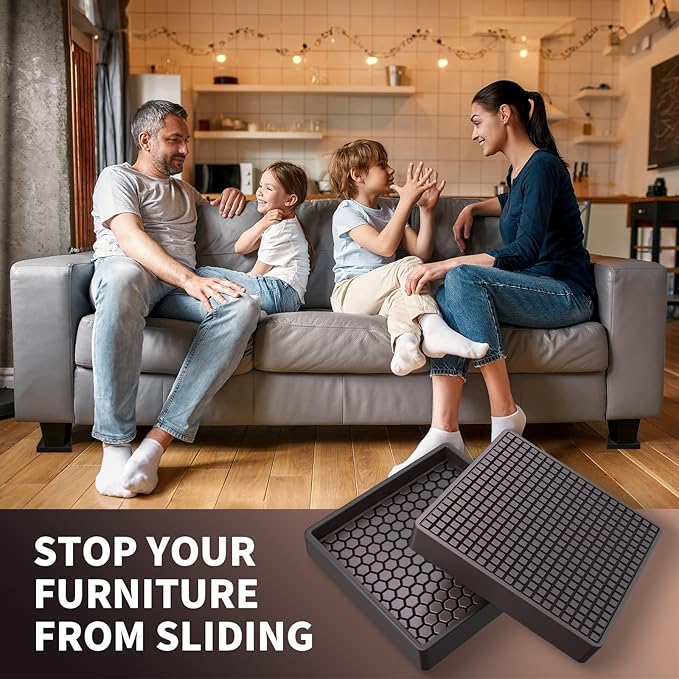 Ezprotekt 3x3” Square Rubber Anti Slip Furniture Pads Coasters for Hardwoods Floors, 4 Pcs Non Slip Furniture Caster Cups Floor Protectors for Sofa Couch Bed Stoppers to Prevent Sliding (Brown)