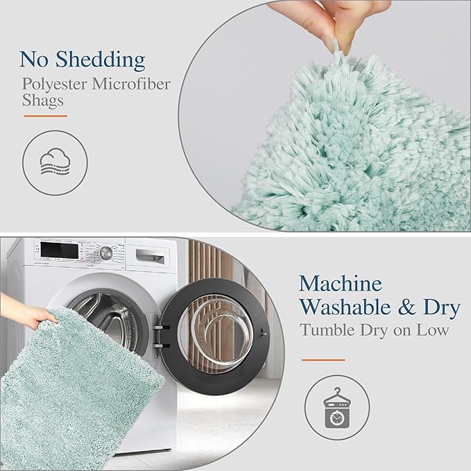 Walensee Large Bathroom Rug (24 x 48, Aqua) Extra Soft and Absorbent Shaggy Bath Mat Machine Washable Microfiber Non Slip Luxury Floor Mat
