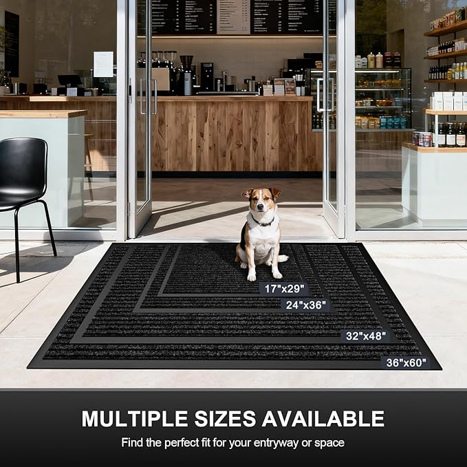 Non-Slip Waterproof Rubber Door Mat, 3' x 5' Commercial Floor Mat for High Traffic Areas, Easy Clean Low Profile, for Entrance, Indoor/Outdoor, Office, Patio, Garage