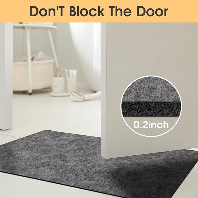 ACCUMTEK Ultra Thin Bath Mat, Upgrade Backing Non Slip Thin Bath Mats Fit Under Door, Quick Dry Ultra Absorbent Bathroom Rugs, Machine Washable Bath Rugs for Bathroom, Charcoal Gray/Crackle/32 x20