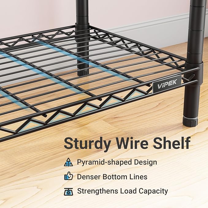 VIPEK R3 Plus Rolling Clothes Rack with Locking Wheels, Portable Closet for Hanging Clothes Heavy Duty Garment Rack with Adjustable Shelves and Side Hooks, Metal Wardrobe for Home Storage, Black
