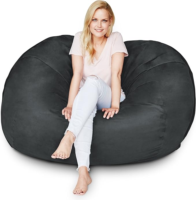 Lumaland Luxurious 5ft Large Bean Bag Chair with Microsuede Cover - Ultra Soft, Foam Filling, Washable Bean Bag Sofa for Kids, Teenagers, Adults - Sack Chair for Dorm, Family Room - Black