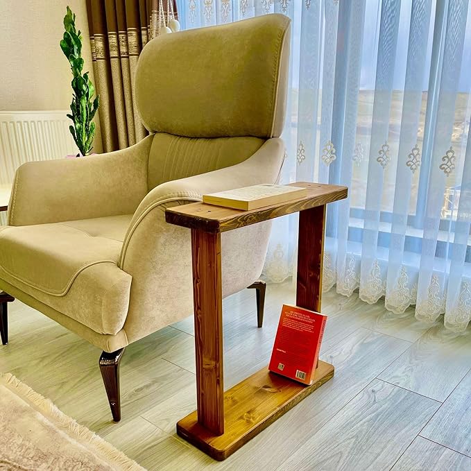 Skinny Side Table 7 inch Wide for Small Apartment Between Chairs, Very Narrow Table for Recliner, Couch, Armchair, Thin Slim End Table for Living Room, Bedroom,Drinks (Chestnut)