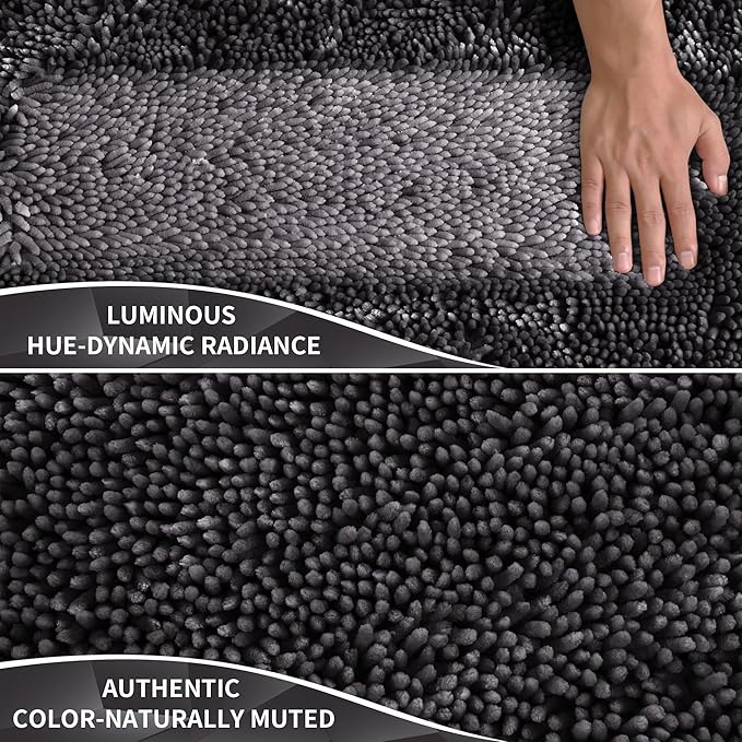 Yimobra Bathroom Rug Set 2 Piece, Luxury Shaggy Bath Mat Set with Non Slip Backing, Ultra Soft & Absorbent Mats for Bathroom Floor, Machine Washable, 44"x24"+24"x17", Dark Grey