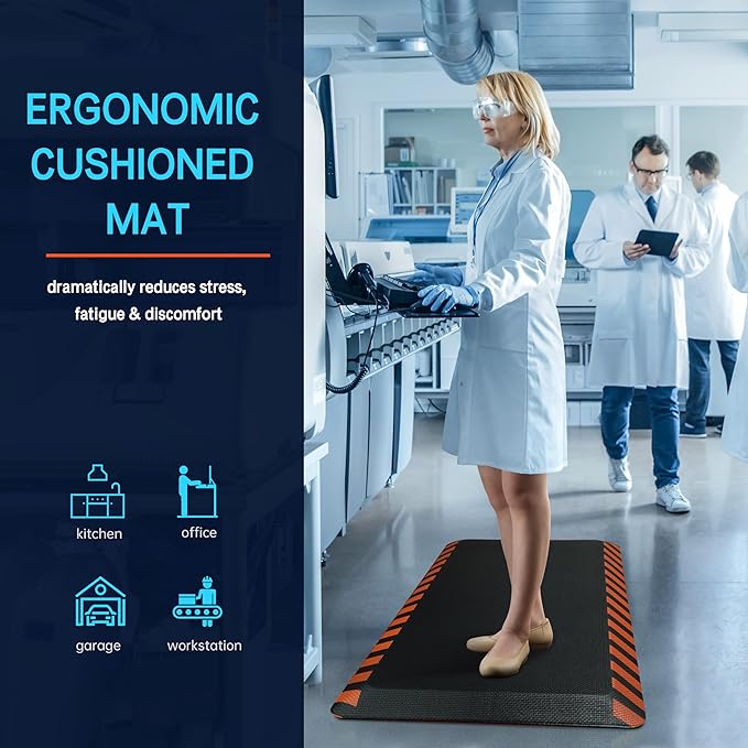 FEATOL Anti Fatigue Mat Industrial, Ergonomic Standing Floor Mat for Work for Stand -Safety Support for Leg & Back Pain(Orange Border, 20" x 39", 2PC)