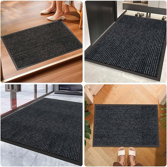 Indoor Outdoor Door Mat, 4’ x 2' Doormat for Entryway, Rubber Backing Non Slip Front Door Mat Outside Entrance, Super Absorbent Commercial Floor Mat for Home Office, Grey