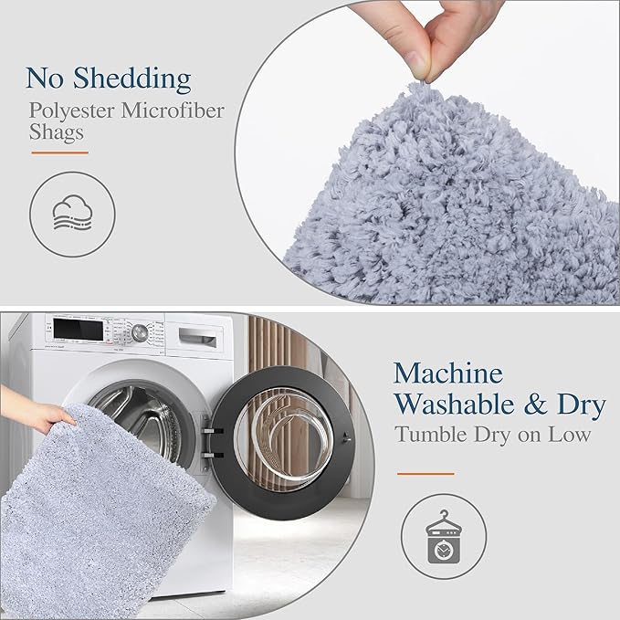 Walensee Bath Rug - Non Slip, Absorbent, Soft Microfiber Shaggy Mat (20 x 32, Growing Blue) - Machine Washable, Thick Plush Shower Mat