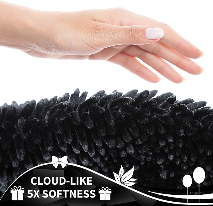 Yimobra Bathroom Rugs Sets 2 Piece, Soft Absorbent Bath Mat and U-Shaped Toilet Rug with Non Slip Backing, Luxury Shaggy Bath Mats for Bathroom, Machine Washable, 24"x17"+24"x20", Black