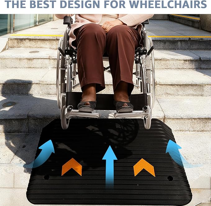 4" Rise Rubber Threshold Ramp, 35.5" Wide Non-Slip Wheelchair Ramp for Doorway, 33069 lbs Capacity Curb Ramp for Wheelchairs, Scooters, Power Chairs & Walkers