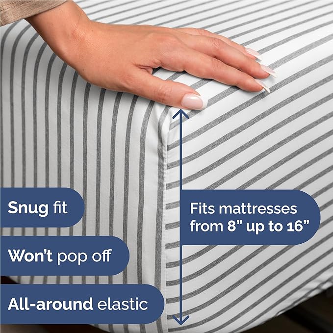 Twin XL 4 Piece Sheet Set - Cooling and Breathable Bed Sheets - Hotel Luxury Bed Sheets for Women, Men, Kids and Teens - Deep Pockets - Easy Fit - Soft and Wrinkle Free - Twin XL Grey Stripes Sheets