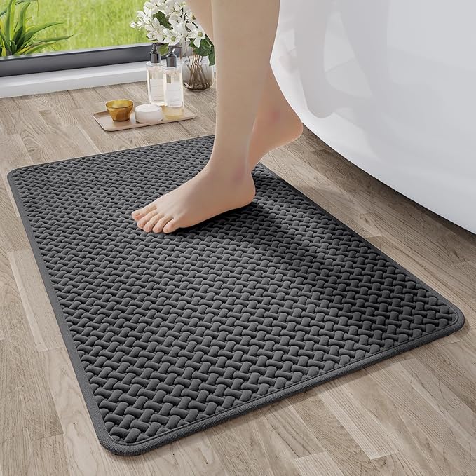 Bathroom Rugs Non Slip, Super Absorbent Quick Dry Bath Mats for Bathroom, Foam Weave Texture Thin Bath Rugs Washable with Rubber Backing Fit Under Door Outside Shower,24” x 35“