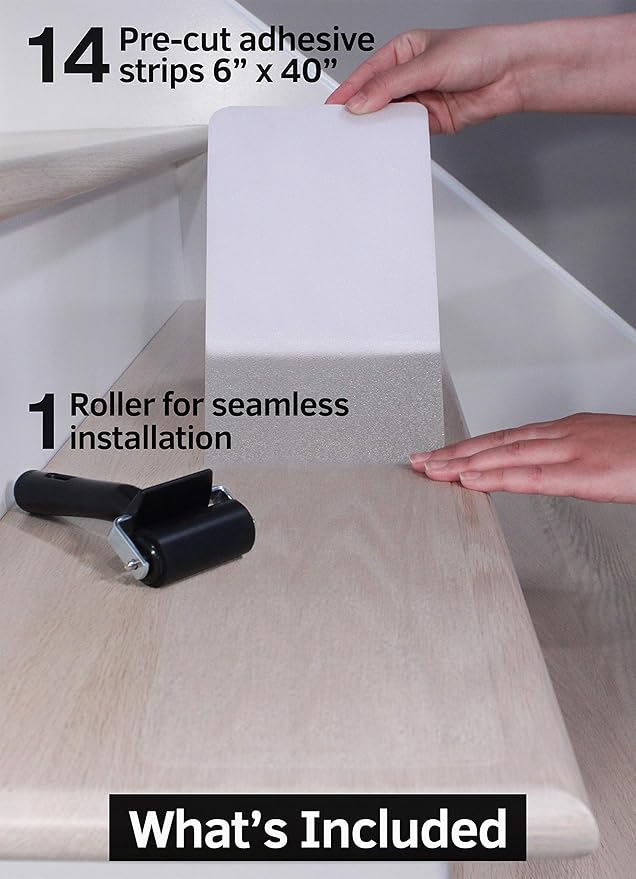 6”x40” Non-Slip Stair Treads Tape (14-Pack) – Clear Anti-Slip Grip Strips