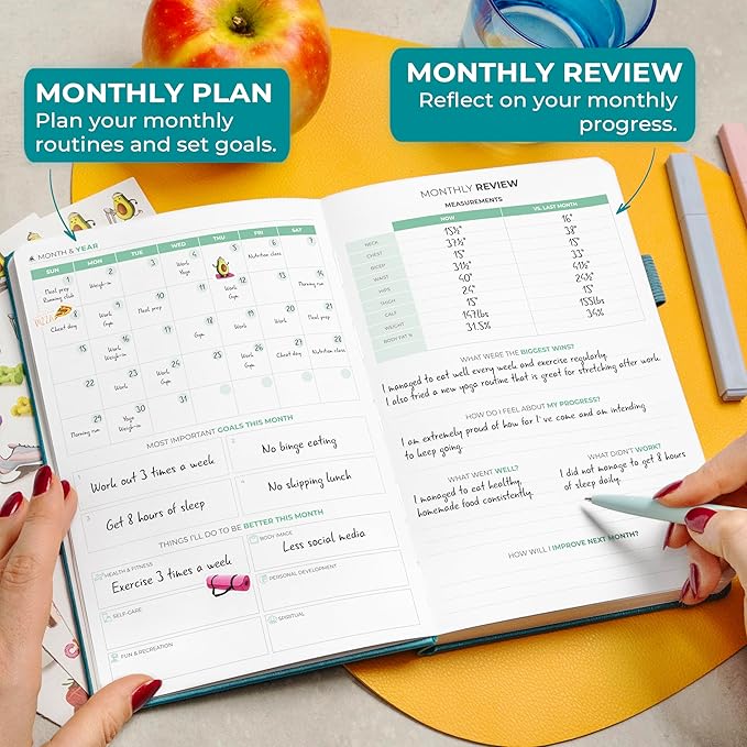 Clever Fox Fitness and Food Journal Premium – Guided Daily Workout, Meal & Weight Loss Tracker for Women & Men – Exercise Diet Planner (Aquamarine)
