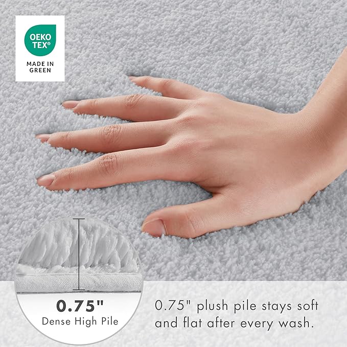 Madison Park Marshmallow Bathroom Rug Non Slip, Luxrurious Plush Bath Mat, Absorbent, Quick Dry, Spa Design Bath Room Décor, 24x40, Silver