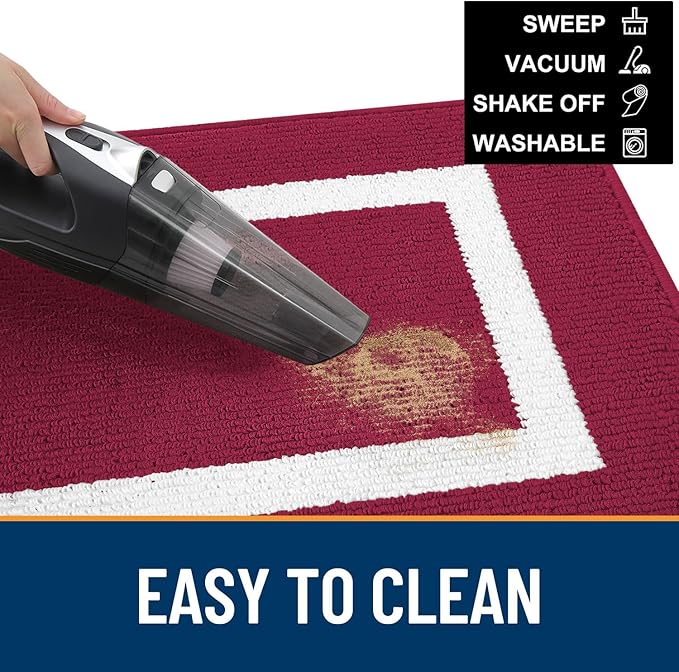 OLANLY Indoor Door Mat, 59x20, Non-Slip Absorbent Resist Dirt Entrance Mat, Washable Low-Profile Inside Entry Doormats for Entryway, Red