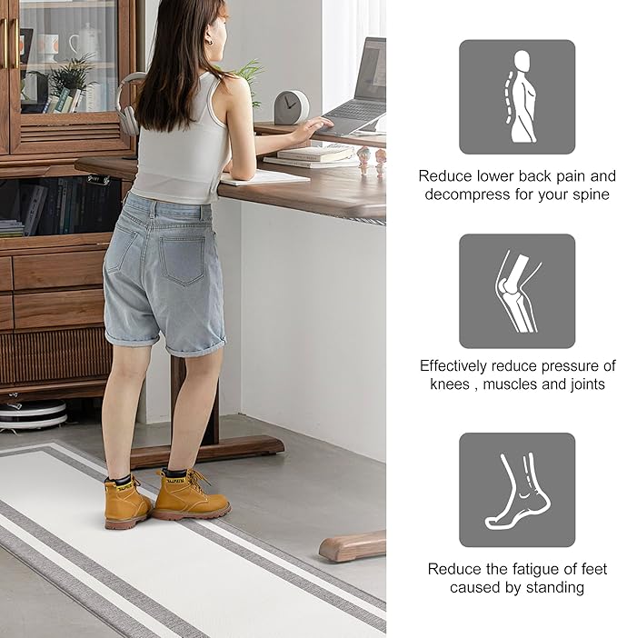Kitchen Rugs Cushioned Anti Fatigue Kitchen Mats for Floor Ergonomic Comfort Standing Mat for Kitchen Non Slip Waterproof Memory Foam Kitchen Rug for Floor, Office, Laundry 17.3"x94.5" White