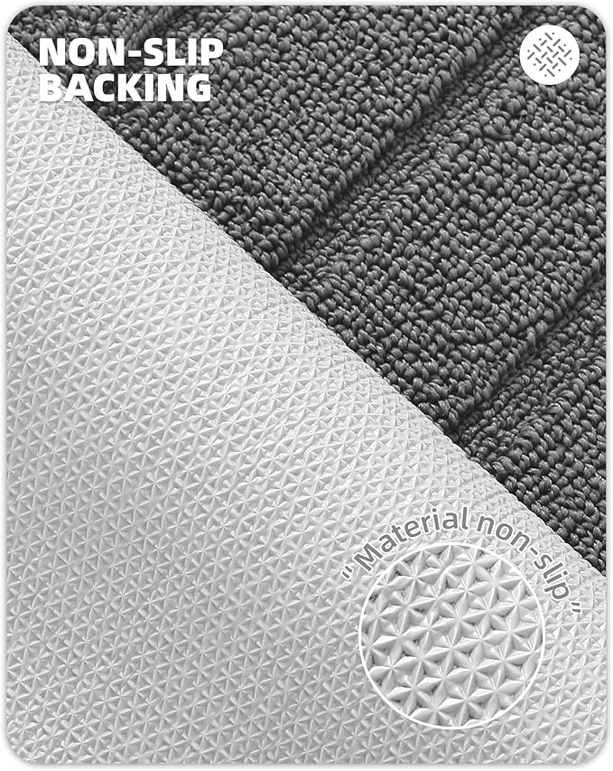 Color&Geometry Striped Design Absorbent and Washable Polypropylene Kitchen Floor Mats Set of 2, Grey 17”x29”+17”x59”, Non Slip TPE Backed, Low-Profile 2 Pieces Kitchen Sink Runner Rugs (Roll Packed)