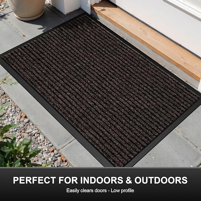 Non-Slip Waterproof Rubber Door Mat, 1'5" x 2'5" Commercial Floor Mat for High Traffic Areas, Easy Clean Low Profile, for Entrance, Indoor/Outdoor, Office, Patio, Garage