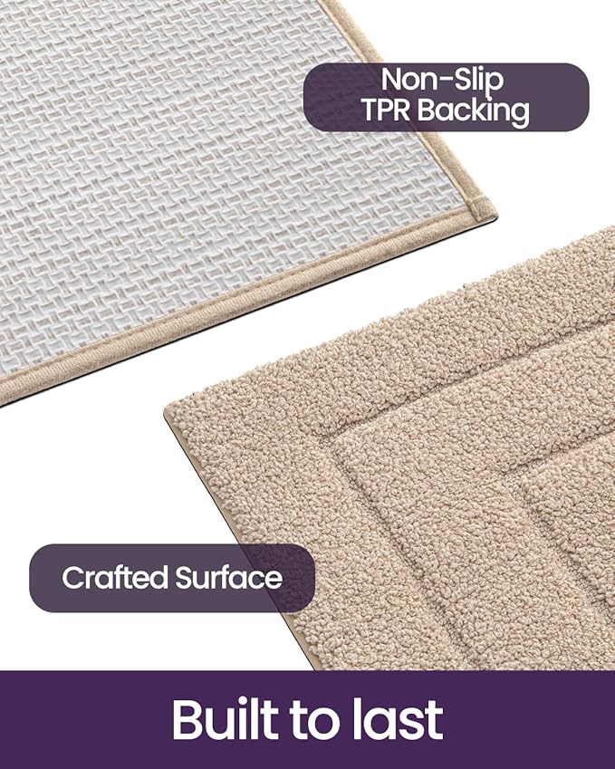 DEXI Bathroom Rug 60x24, Non Slip Washable Bath Mat Runner for Shower Floor, Extra Long Absorbent Soft Bathmat with Rubber Backing, Quick Dry Microfiber Carpet, Beige
